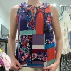 Floral Patchwork Sleeveless Top / tank top blouse